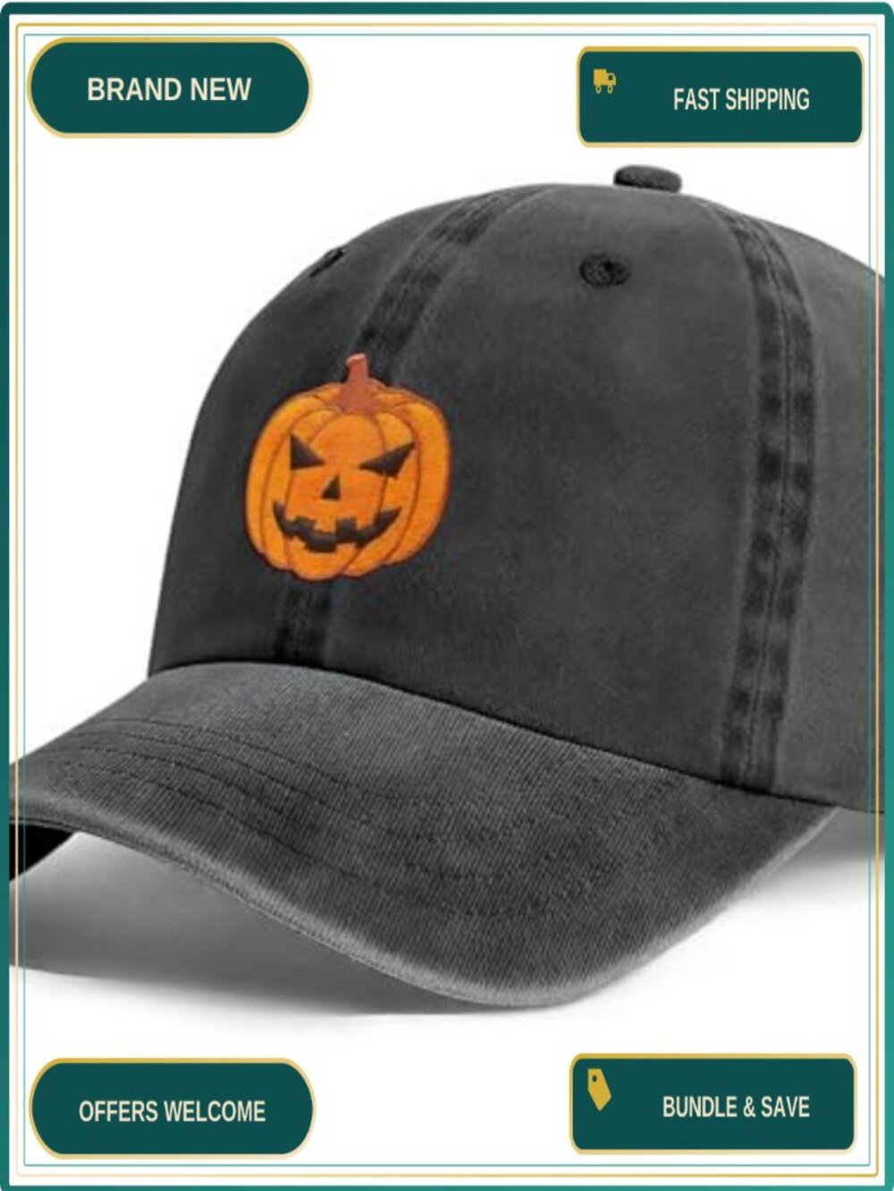 Qeenking Embroidered Cotton Baseball Cap Unisex Flatbill Hat Halloween Gift